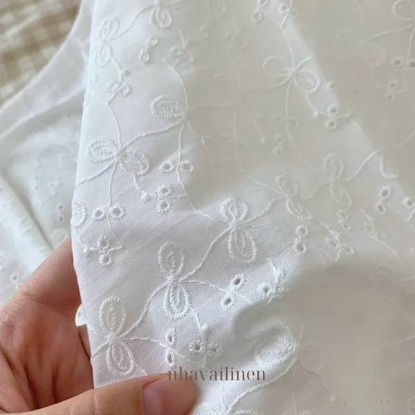 Vải boi thêu nơ dây