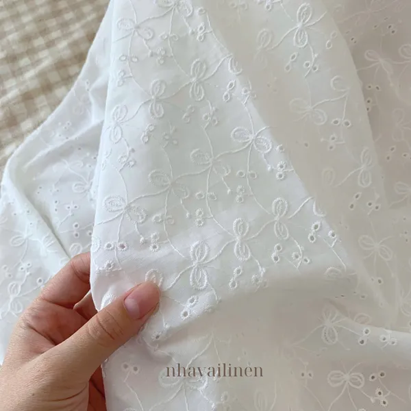 Vải boi thêu nơ dây