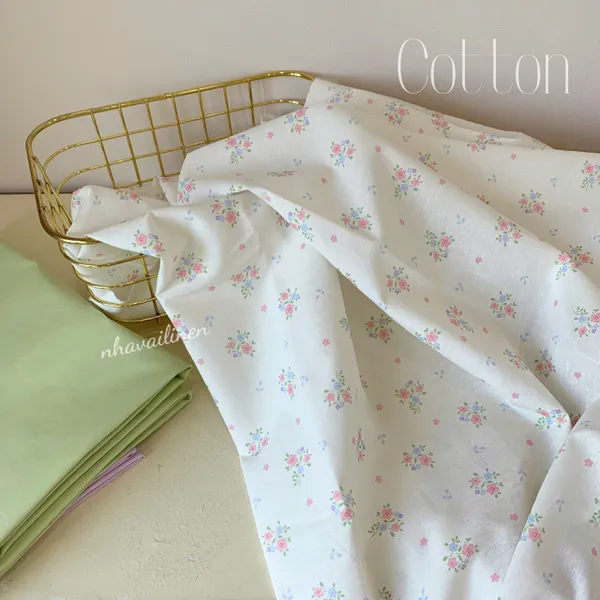 Vải cotton hoạ tiết bó hoa hồng