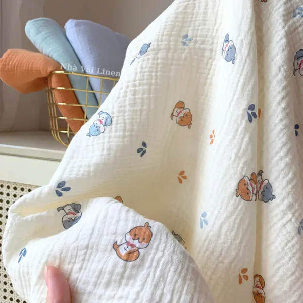 Xô muslin cao cấp 2 lớp hoạ tiết bé na