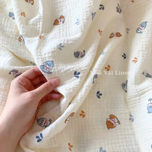 Xô muslin cao cấp 2 lớp hoạ tiết bé na