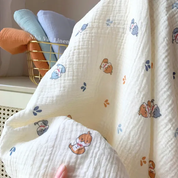 Xô muslin cao cấp 2 lớp hoạ tiết bé na