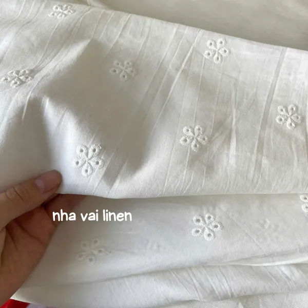 Vải boi thêu hoa mai 5 cánh