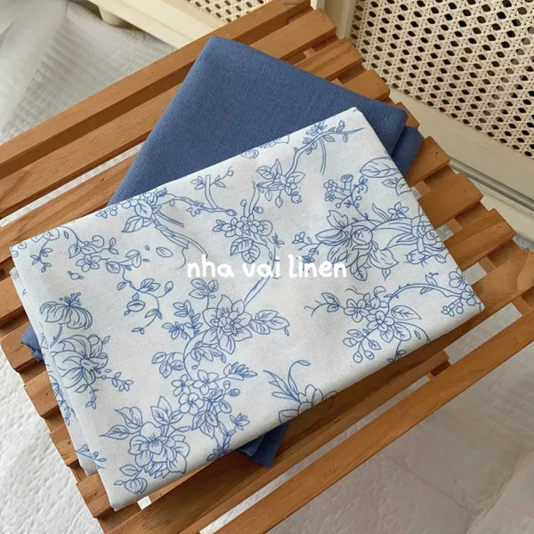Vải linen bột lam hoa