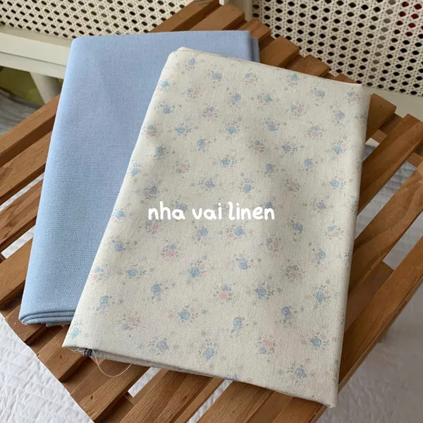 Vải linen bột hoa lam hường