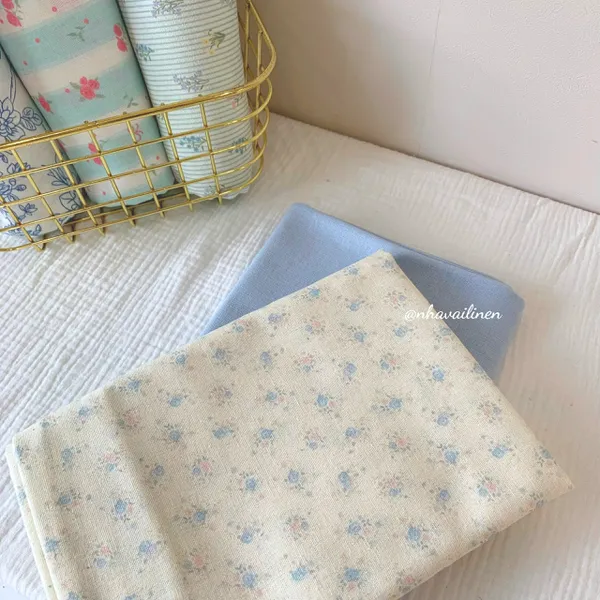 Vải linen bột hoa lam hường