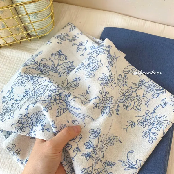 Vải linen bột lam hoa