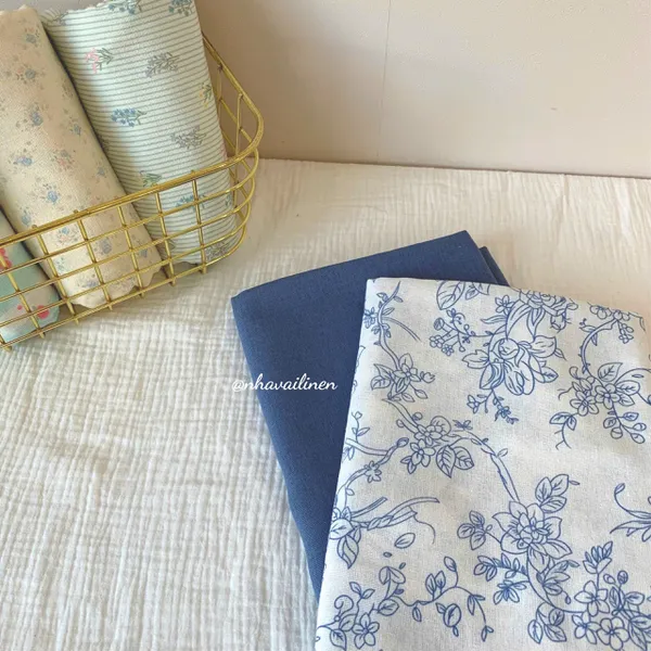Vải linen bột lam hoa