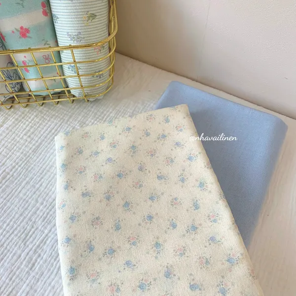 Vải linen bột hoa lam hường