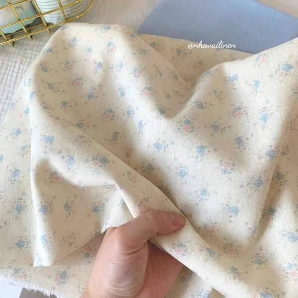 Vải linen bột hoa lam hường