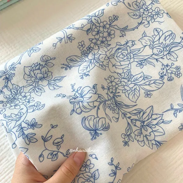 Vải linen bột lam hoa