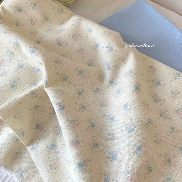 Vải linen bột hoa lam hường