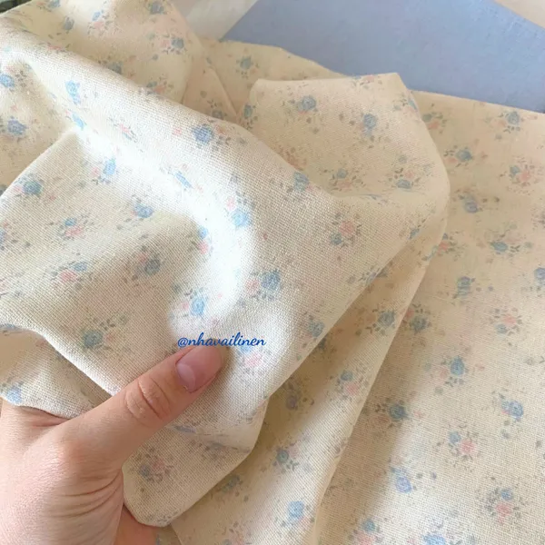 Vải linen bột hoa lam hường