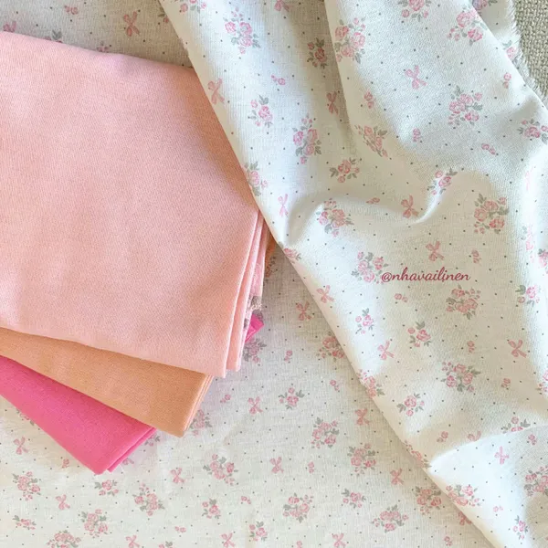 Vải linen bột hoa và nơ