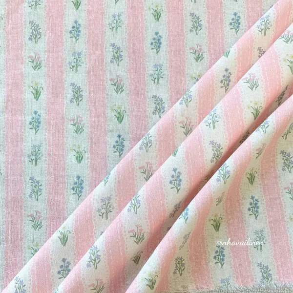 Vải linen bột vườn hoa sọc