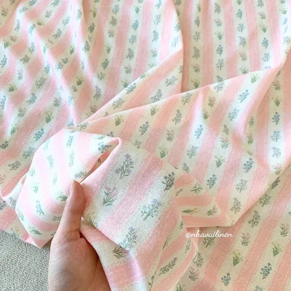 Vải linen bột vườn hoa sọc