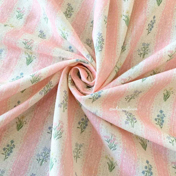 Vải linen bột vườn hoa sọc