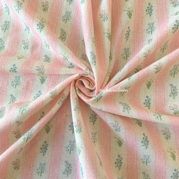 Vải linen bột vườn hoa sọc