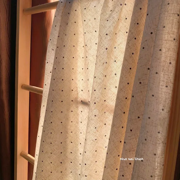 Vải linen xước chấm bi đen