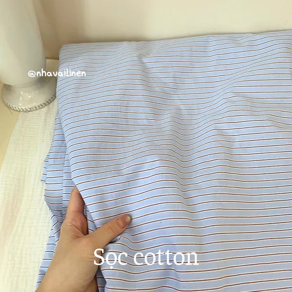 Vải caro cotton sọc đỏ nền xanh