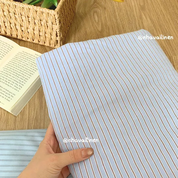 Vải caro cotton sọc đỏ nền xanh