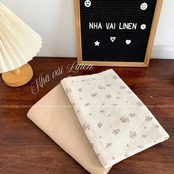 COTTON DỆT NỔI HOA NÂU CHẤM BI