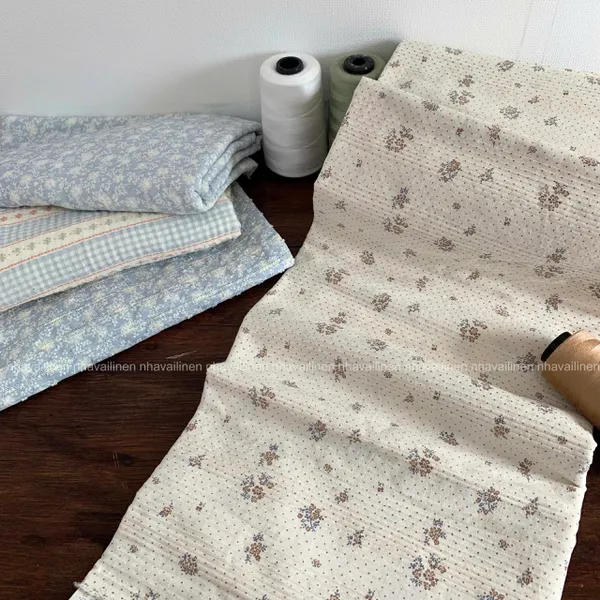 COTTON DỆT NỔI HOA NÂU CHẤM BI