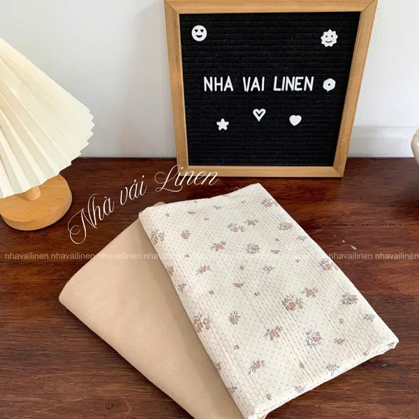 COTTON DỆT NỔI HOA NÂU CHẤM BI