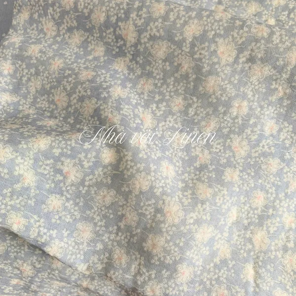 Xô muslin cao cấp 2 lớp hoạ tiết hoa trắng nền xanh