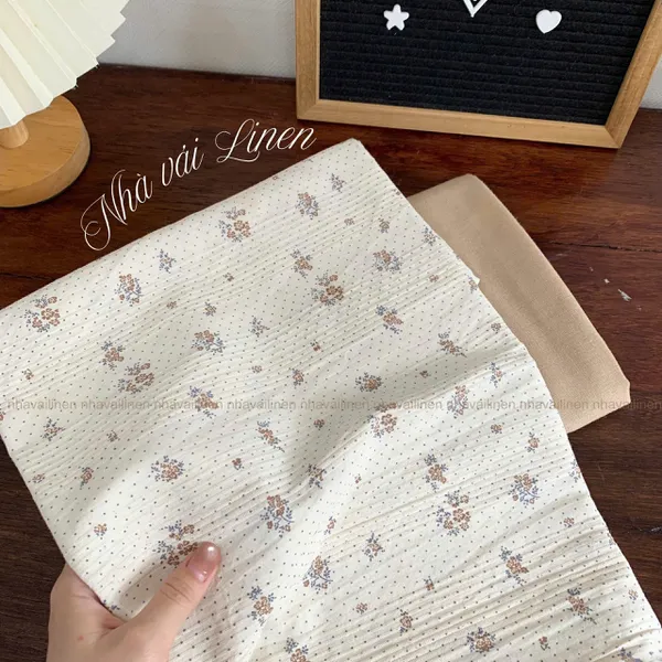 COTTON DỆT NỔI HOA NÂU CHẤM BI