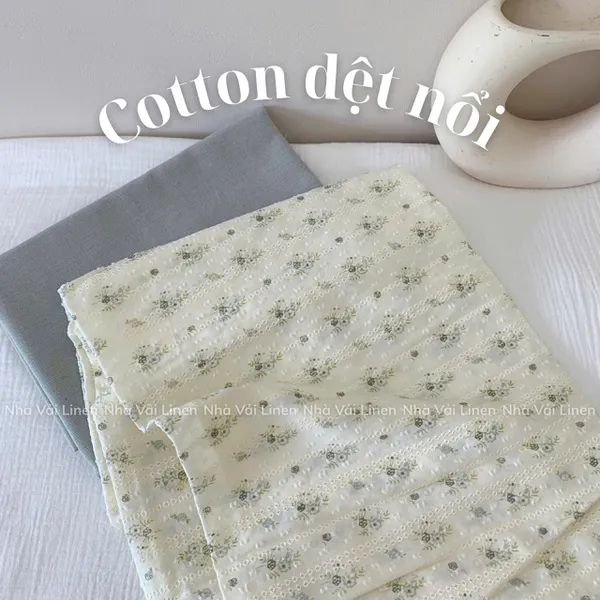 COTTON DỆT NỔI HOA LÁ XÁM