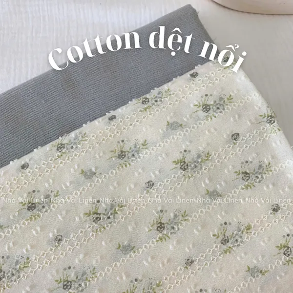 COTTON DỆT NỔI HOA LÁ XÁM