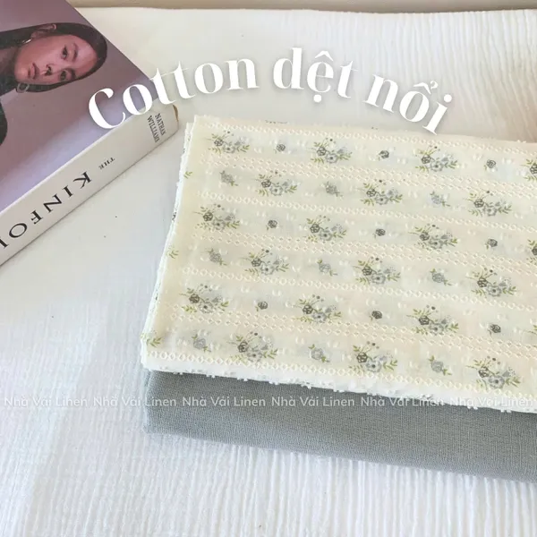 COTTON DỆT NỔI HOA LÁ XÁM