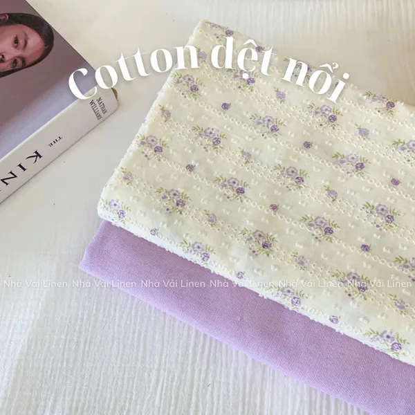 COTTON DỆT NỔI HOA LÁ TÍM