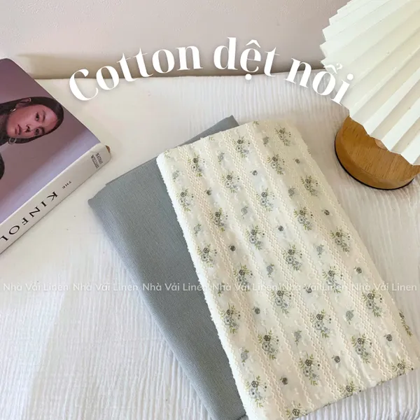 COTTON DỆT NỔI HOA LÁ XÁM