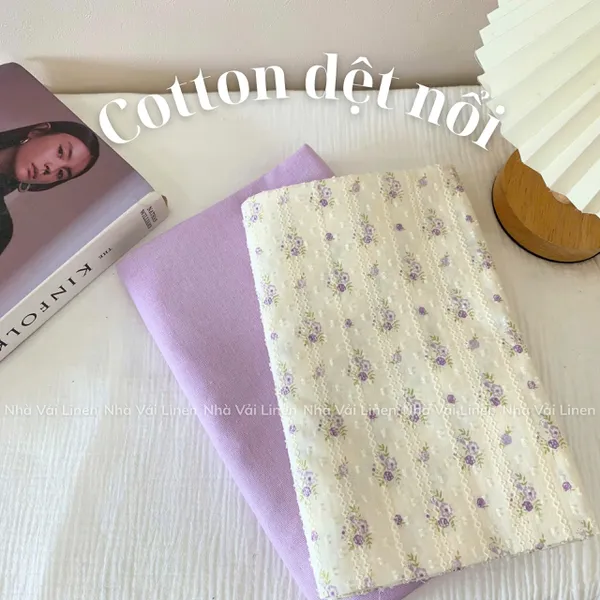 COTTON DỆT NỔI HOA LÁ TÍM