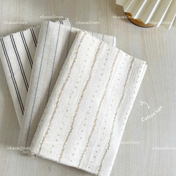 Vải cotton hàn hoạ tiết sọc dây