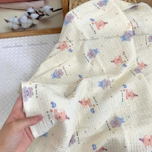 Xô muslin cao cấp 2 lớp hoạ tiết voi sinh đôi