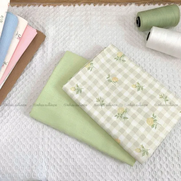 Vải linen bột ô vuông hoa