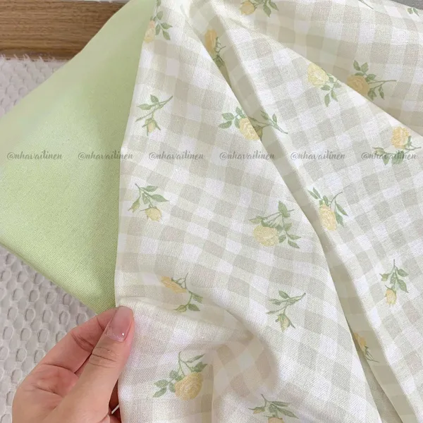 Vải linen bột ô vuông hoa