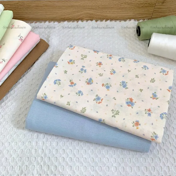 Vải linen bột hoa cam xanh