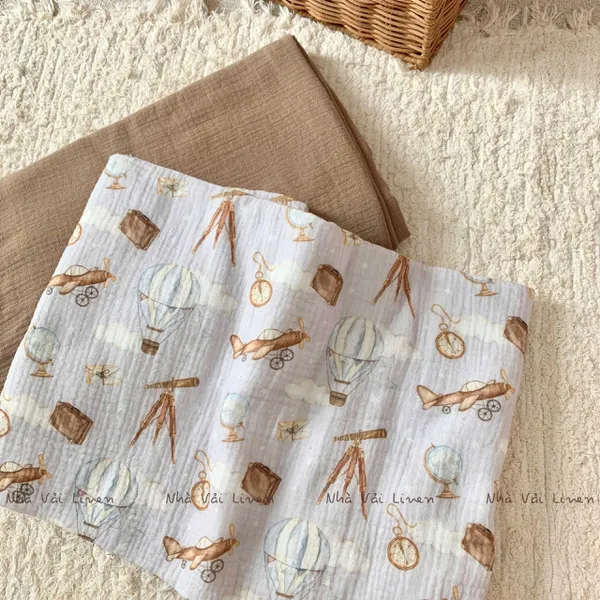 Xô muslin cao cấp 2 lớp hoạ tiết khinh khí cầu