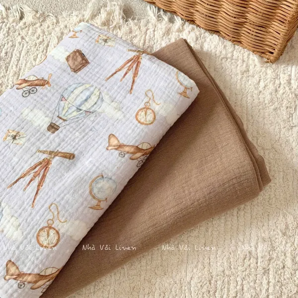 Xô muslin cao cấp 2 lớp hoạ tiết khinh khí cầu