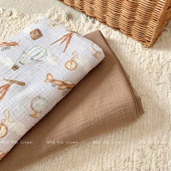 Xô muslin cao cấp 2 lớp hoạ tiết khinh khí cầu