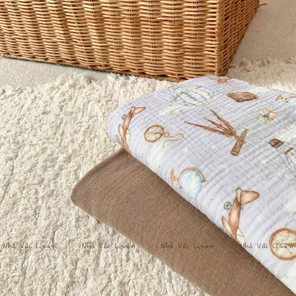 Xô muslin cao cấp 2 lớp hoạ tiết khinh khí cầu