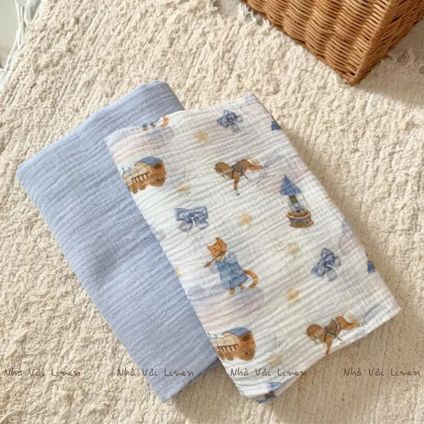 Xô muslin cao cấp 2 lớp hoạ tiết ngựa nâu