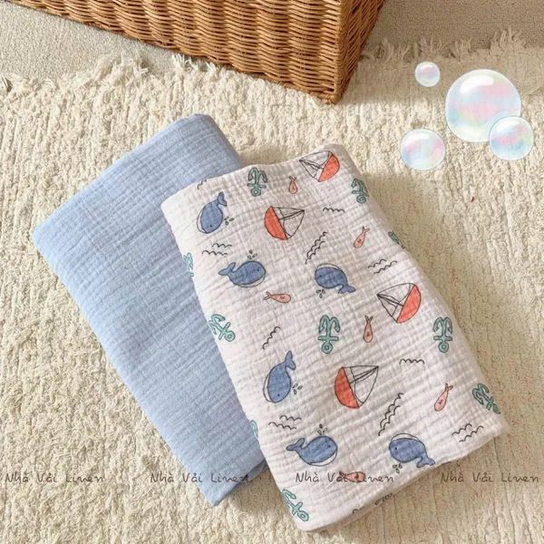 Xô muslin cao cấp 2 lớp hoạ tiết biển cả