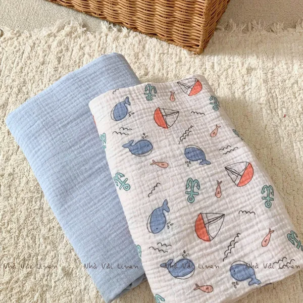 Xô muslin cao cấp 2 lớp hoạ tiết biển cả