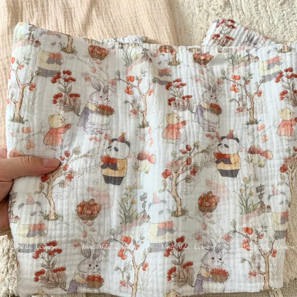 Xô muslin cao cấp 2 lớp hoạ tiết panda