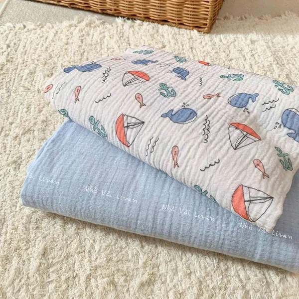 Xô muslin cao cấp 2 lớp hoạ tiết biển cả